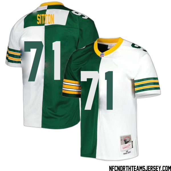 Josh Sitton No 71 Green Bay Packers Mitchell & Ness 1996 Split Legacy Replica Jersey Green White