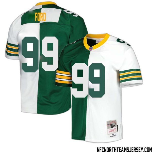 Jonathan Ford No 99 Green Bay Packers Mitchell & Ness 1996 Split Legacy Replica Jersey Green White