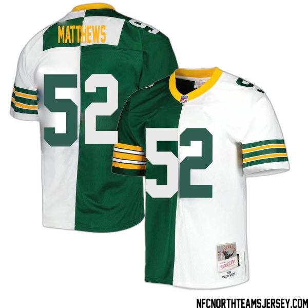 Clay Matthews No 52 Green Bay Packers Mitchell & Ness 1996 Split Legacy Replica Jersey Green White