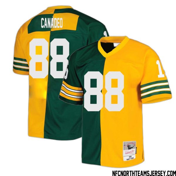 Tony Canadeo No 88 Green Bay Packers Mitchell & Ness 1969 Split Legacy Replica Jersey Green Gold