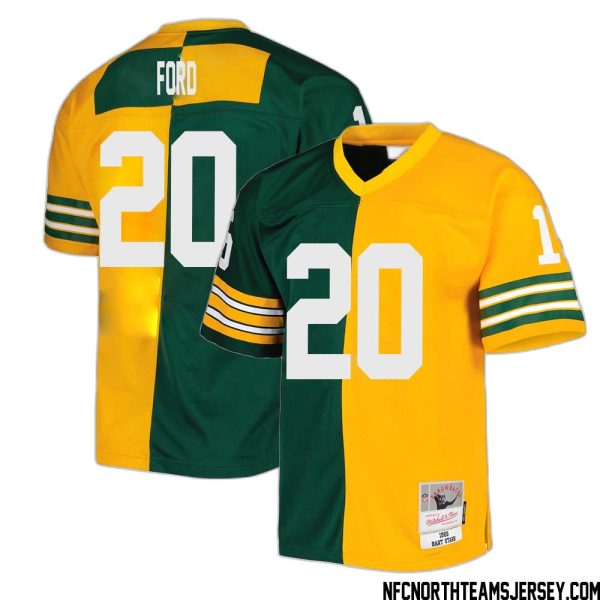 Rudy Ford No 20 Green Bay Packers Mitchell & Ness 1969 Split Legacy Replica Jersey Green Gold