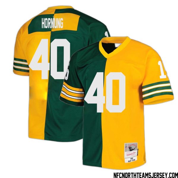 Paul Hornung No 40 Green Bay Packers Mitchell & Ness 1969 Split Legacy Replica Jersey Green Gold