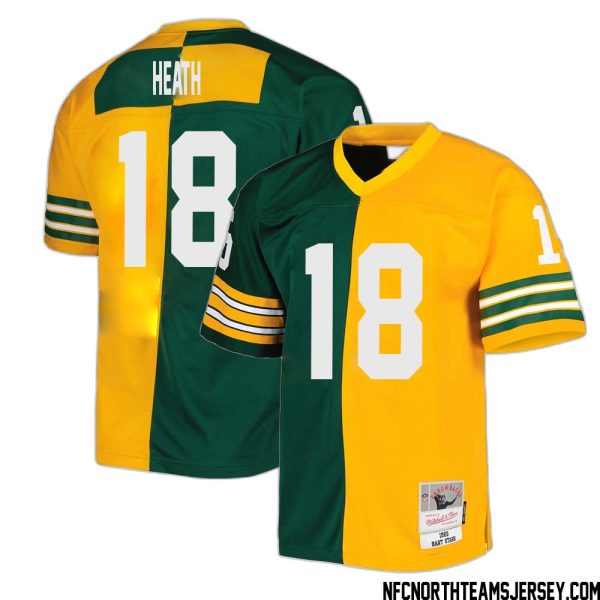 Malik Heath No 18 Green Bay Packers Mitchell & Ness 1969 Split Legacy Replica Jersey Green Gold
