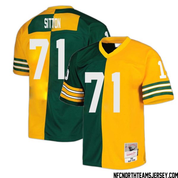Josh Sitton No 71 Green Bay Packers Mitchell & Ness 1969 Split Legacy Replica Jersey Green Gold