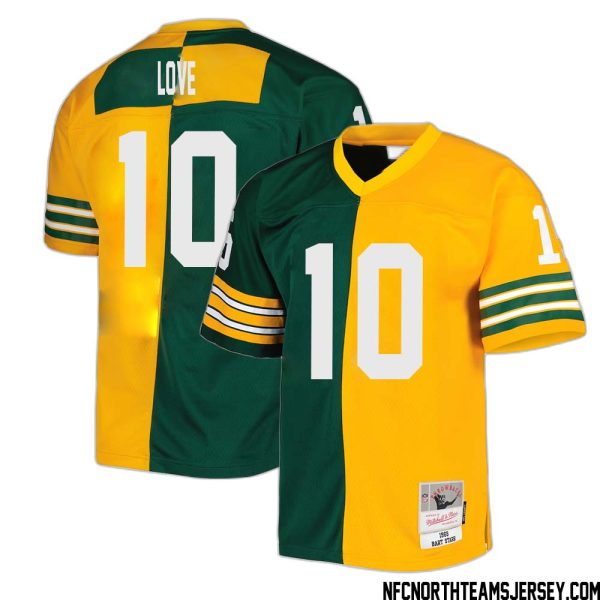 Jordan Love No 10 Green Bay Packers Mitchell & Ness 1969 Split Legacy Replica Jersey Green Gold