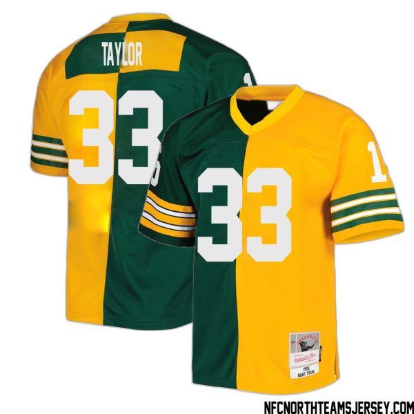 Jim Taylor No 33 Green Bay Packers Mitchell & Ness 1969 Split Legacy Replica Jersey Green Gold
