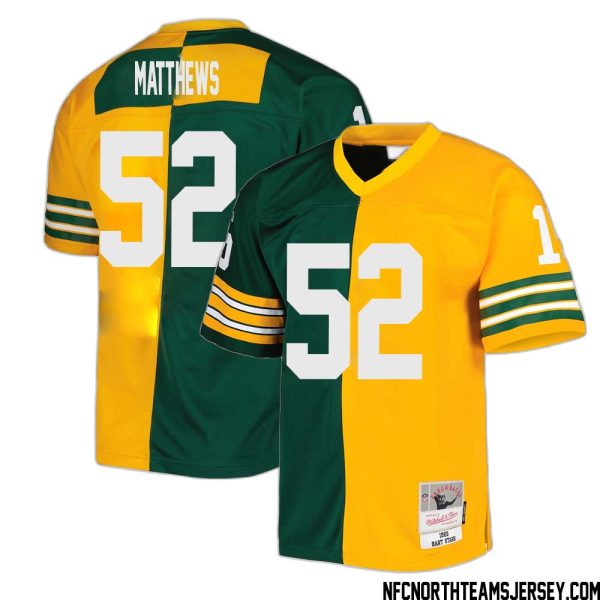 Clay Matthews No 52 Green Bay Packers Mitchell & Ness 1969 Split Legacy Replica Jersey Green Gold