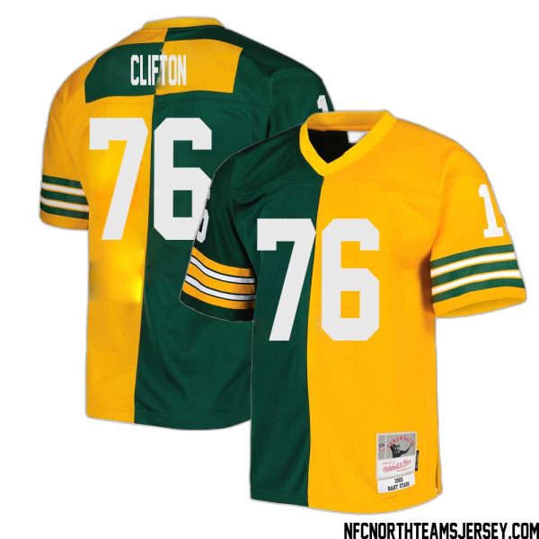 Chad Clifton No 76 Green Bay Packers Mitchell & Ness 1969 Split Legacy Replica Jersey Green Gold