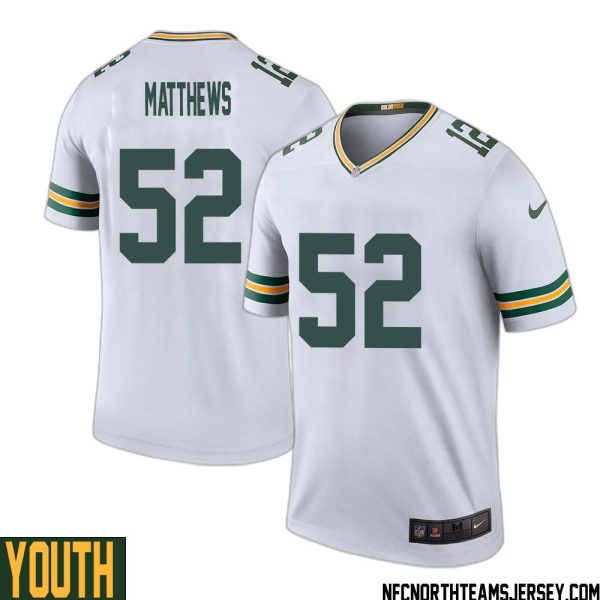 Clay Matthews No 52 Green Bay Packers Color Rush Legend Jersey White Youth – Replica