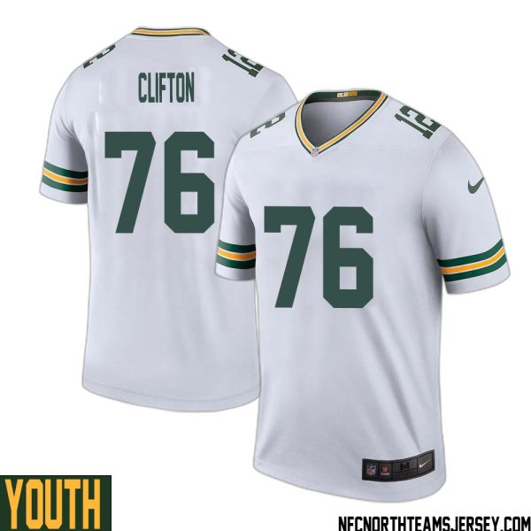 Chad Clifton No 76 Green Bay Packers Color Rush Legend Jersey White Youth – Replica