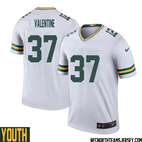 Carrington Valentine No 37 Green Bay Packers Color Rush Legend Jersey White Youth – Replica