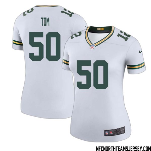 Zach Tom No 50 Green Bay Packers Color Rush Legend Jersey White Womens – Replica