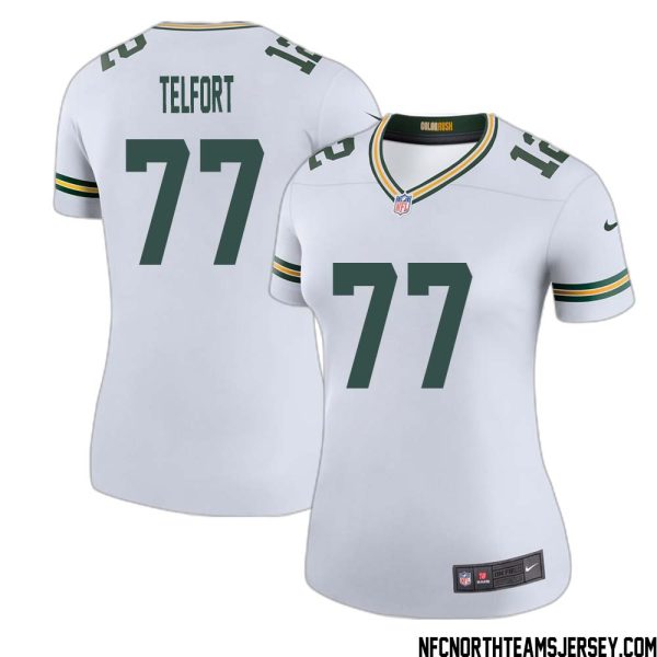 Kadeem Telfort No 77 Green Bay Packers Color Rush Legend Jersey White Womens – Replica
