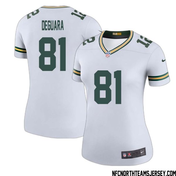 Josiah Deguara No 81 Green Bay Packers Color Rush Legend Jersey White Womens – Replica