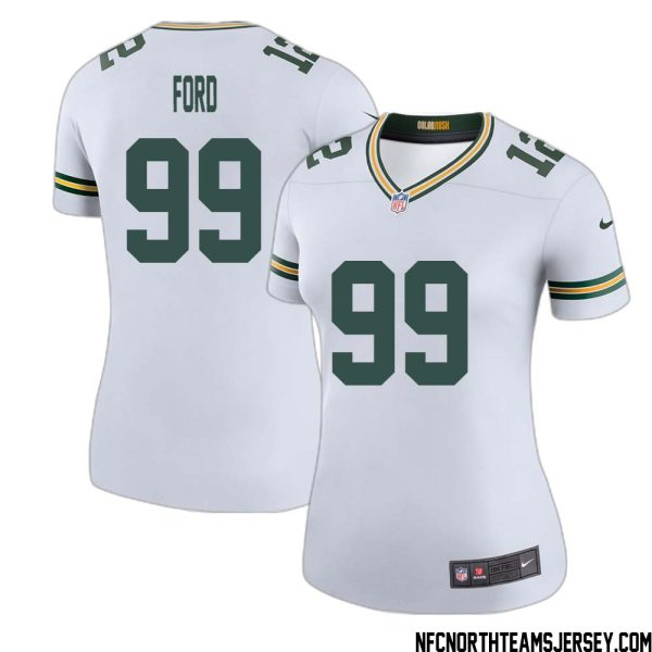 Jonathan Ford No 99 Green Bay Packers Color Rush Legend Jersey White Womens – Replica