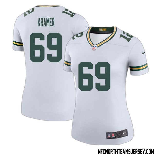 Jerry Kramer No 69 Green Bay Packers Color Rush Legend Jersey White Womens – Replica