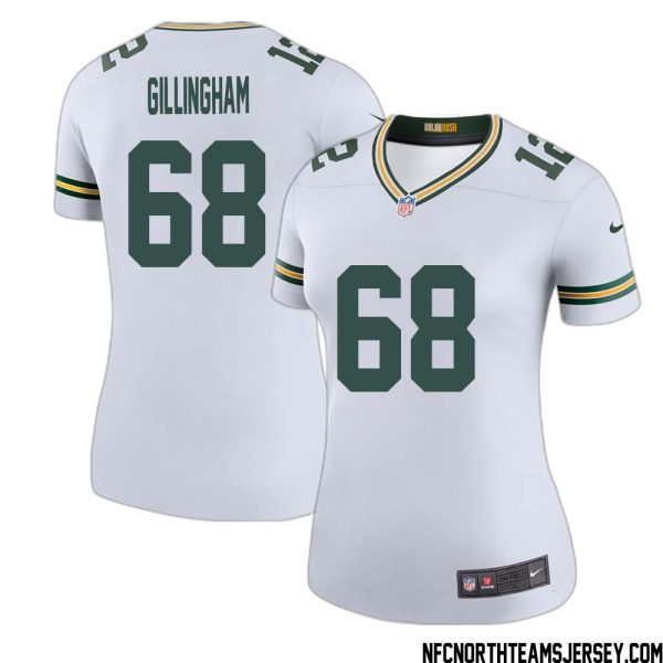 Gale Gillingham No 68 Green Bay Packers Color Rush Legend Jersey White Womens – Replica