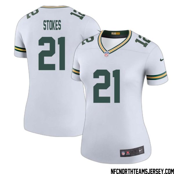 Eric Stokes No 21 Green Bay Packers Color Rush Legend Jersey White Womens – Replica