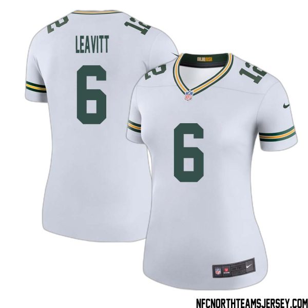 Dallin Leavitt No 6 Green Bay Packers Color Rush Legend Jersey White Womens – Replica