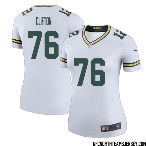 Chad Clifton No 76 Green Bay Packers Color Rush Legend Jersey White Womens – Replica