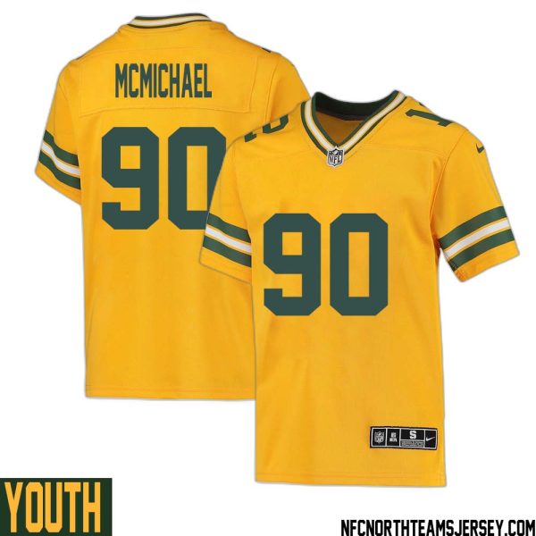 Steve Mcmichael No 90 Davante Adams Green Bay Packers Inverted Legend Jersey Gold Youth – Replica