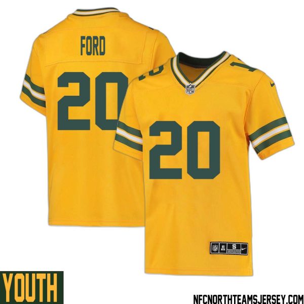 Rudy Ford No 20 Davante Adams Green Bay Packers Inverted Legend Jersey Gold Youth – Replica