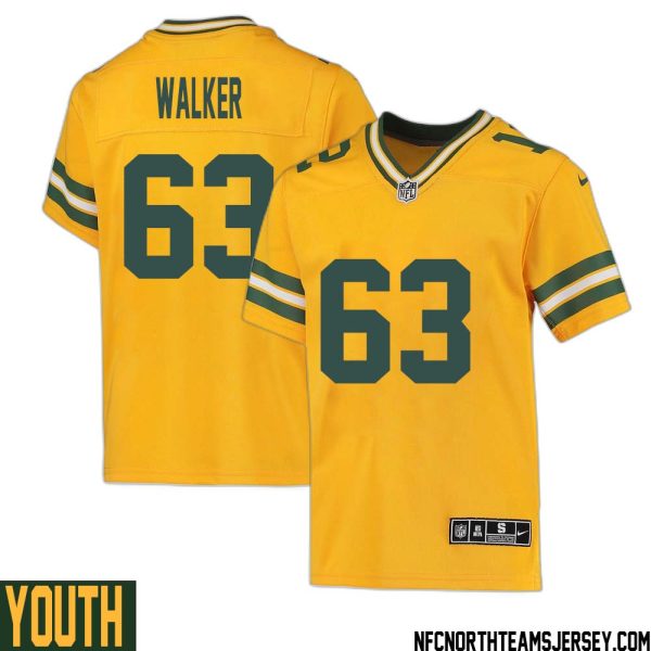 Rasheed Walker No 63 Davante Adams Green Bay Packers Inverted Legend Jersey Gold Youth – Replica