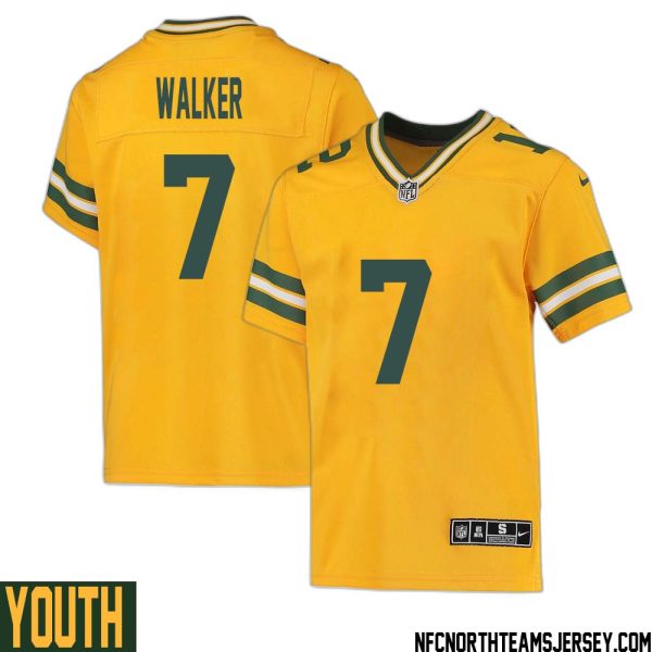 Quay Walker No 7 Davante Adams Green Bay Packers Inverted Legend Jersey Gold Youth – Replica