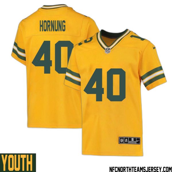 Paul Hornung No 40 Davante Adams Green Bay Packers Inverted Legend Jersey Gold Youth – Replica