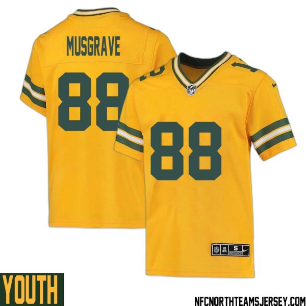 Luke Musgrave No 88 Davante Adams Green Bay Packers Inverted Legend Jersey Gold Youth – Replica