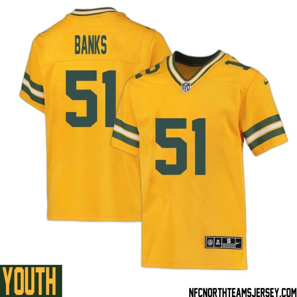 Keshawn Banks No 51 Davante Adams Green Bay Packers Inverted Legend Jersey Gold Youth – Replica