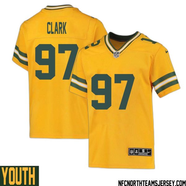 Kenny Clark No 97 Davante Adams Green Bay Packers Inverted Legend Jersey Gold Youth – Replica