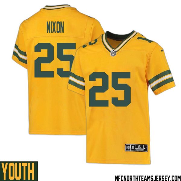 Keisean Nixon No 25 Davante Adams Green Bay Packers Inverted Legend Jersey Gold Youth – Replica