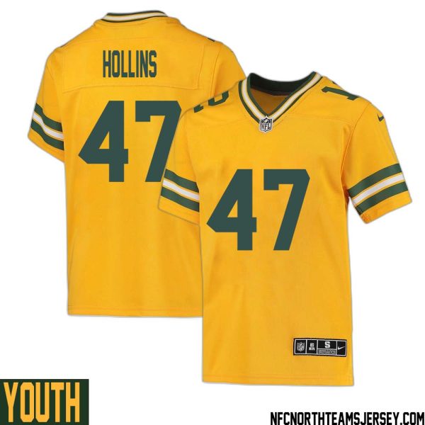 Justin Hollins No 47 Davante Adams Green Bay Packers Inverted Legend Jersey Gold Youth – Replica
