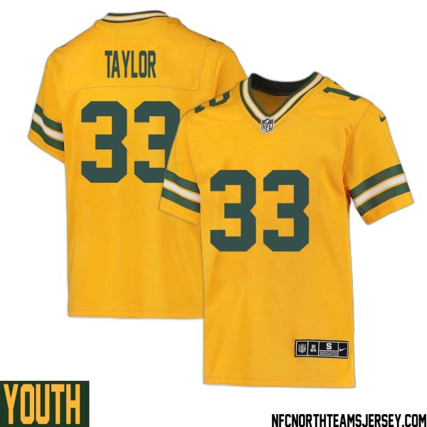 Jim Taylor No 33 Davante Adams Green Bay Packers Inverted Legend Jersey Gold Youth – Replica