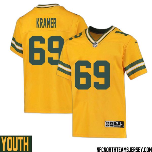 Jerry Kramer No 69 Davante Adams Green Bay Packers Inverted Legend Jersey Gold Youth – Replica