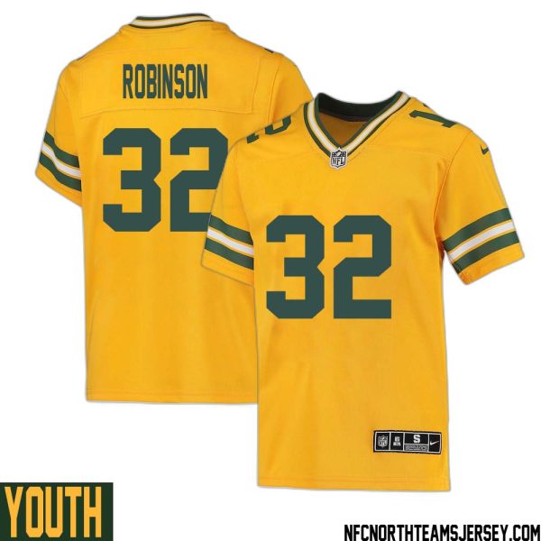 James Robinson No 32 Davante Adams Green Bay Packers Inverted Legend Jersey Gold Youth – Replica