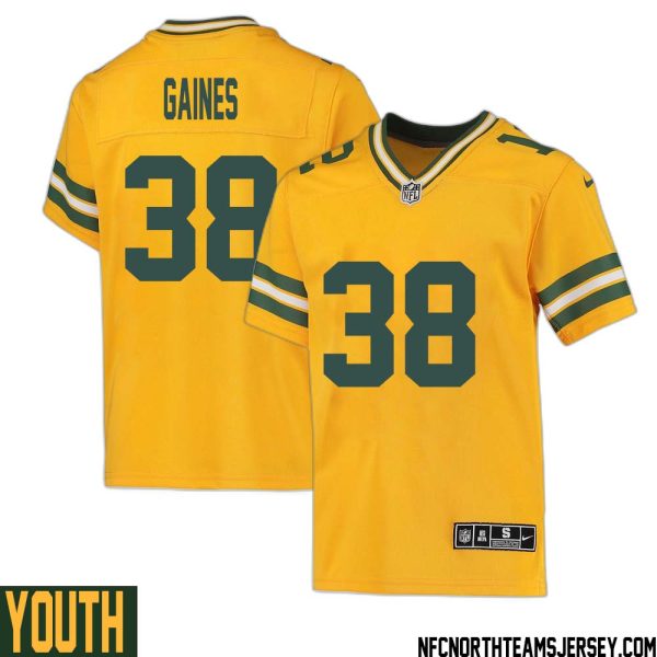 Innis Gaines No 38 Davante Adams Green Bay Packers Inverted Legend Jersey Gold Youth – Replica