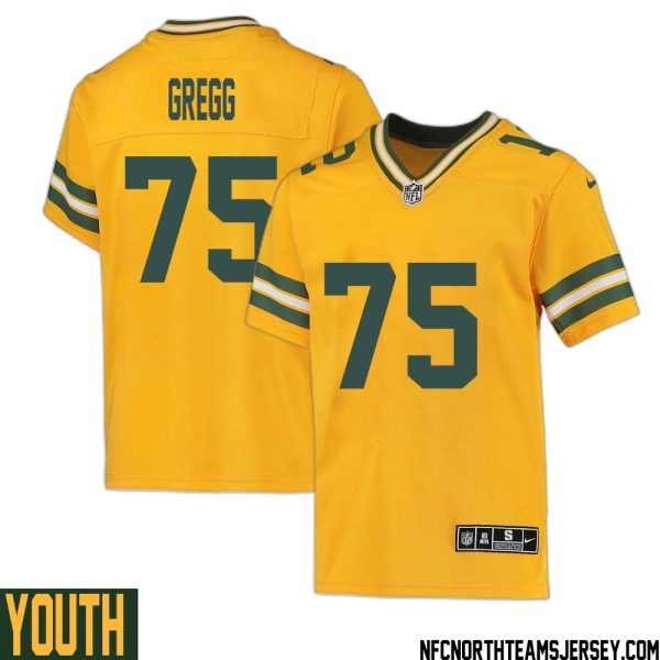 Forrest Gregg No 75 Davante Adams Green Bay Packers Inverted Legend Jersey Gold Youth – Replica