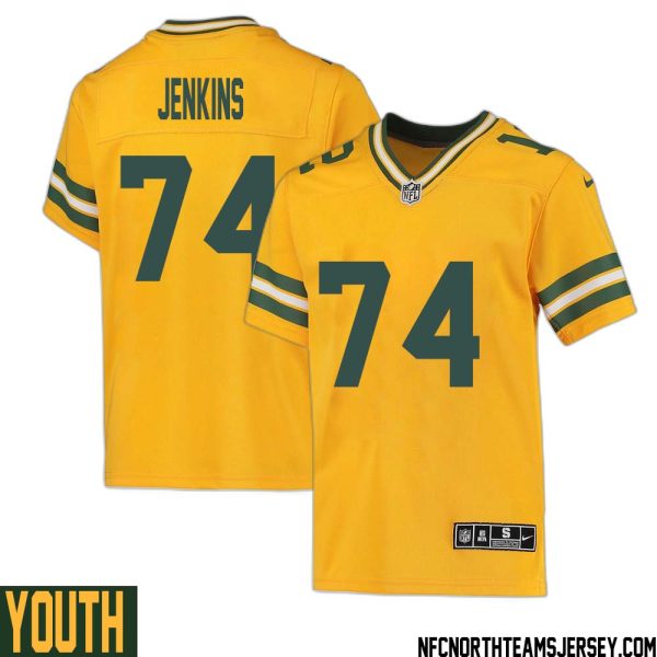 Elgton Jenkins No 74 Davante Adams Green Bay Packers Inverted Legend Jersey Gold Youth – Replica