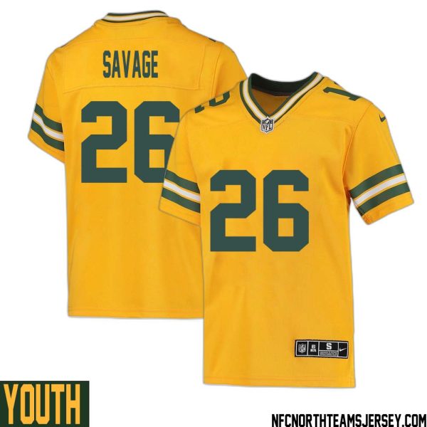 Darnell Savage No 26 Davante Adams Green Bay Packers Inverted Legend Jersey Gold Youth – Replica