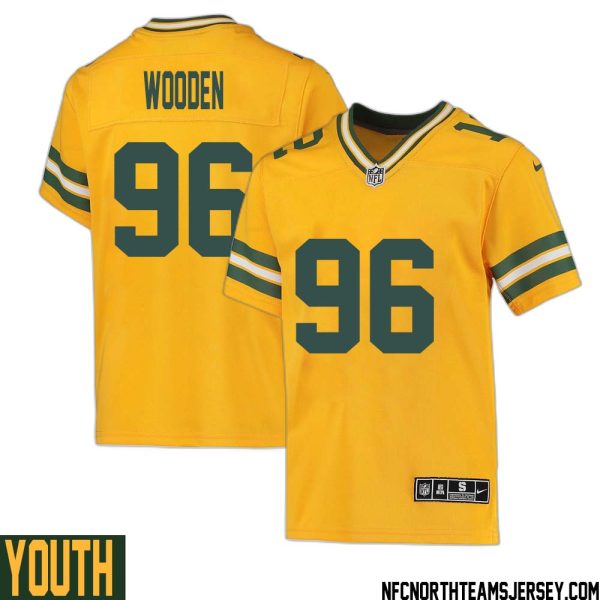 Colby Wooden No 96 Davante Adams Green Bay Packers Inverted Legend Jersey Gold Youth – Replica