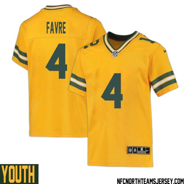 Brett Favre No 4 Davante Adams Green Bay Packers Inverted Legend Jersey Gold Youth – Replica