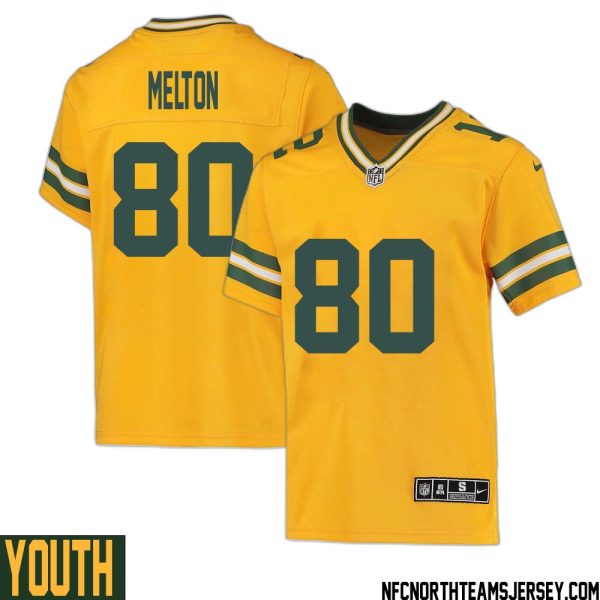 Bo Melton No 80 Davante Adams Green Bay Packers Inverted Legend Jersey Gold Youth – Replica