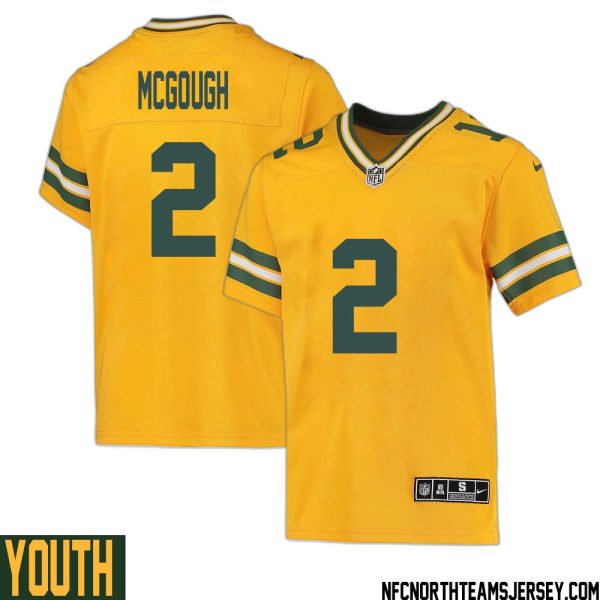 Alex Mcgough No 2 Davante Adams Green Bay Packers Inverted Legend Jersey Gold Youth – Replica
