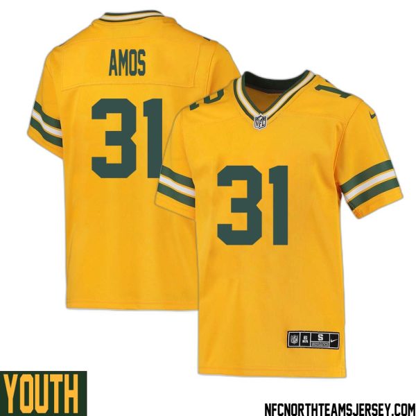 Adrian Amos No 31 Davante Adams Green Bay Packers Inverted Legend Jersey Gold Youth – Replica