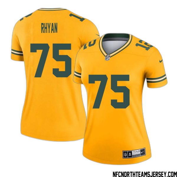 Sean Rhyan No 75 Davante Adams Green Bay Packers Inverted Legend Jersey Gold Women – Replica