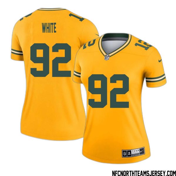 Reggie White No 92 Davante Adams Green Bay Packers Inverted Legend Jersey Gold Women – Replica