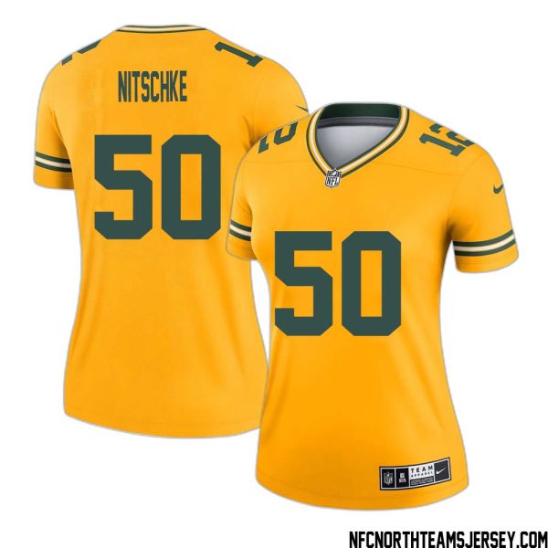 Ray Nitschke No 50 Davante Adams Green Bay Packers Inverted Legend Jersey Gold Women – Replica