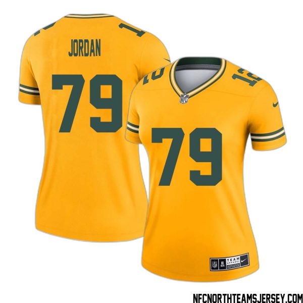 Mike Jordan No 79 Davante Adams Green Bay Packers Inverted Legend Jersey Gold Women – Replica